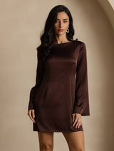[Caffè] SilkSilky-IT Long Sleeve Boat Neck Vestiti da donna 003