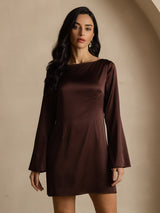 [Caffè] SilkSilky-IT Long Sleeve Boat Neck Vestiti da donna 004