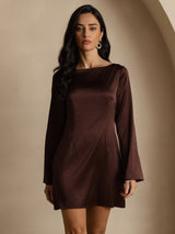 [Caffè] SilkSilky-IT Long Sleeve Boat Neck Vestiti da donna 005