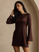 [Caffè] SilkSilky-IT Long Sleeve Boat Neck Vestiti da donna 006
