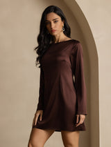 [Caffè] SilkSilky-IT Long Sleeve Boat Neck Vestiti da donna 007