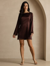 [Caffè] SilkSilky-IT Long Sleeve Boat Neck Vestiti da donna 008