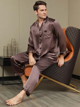 [Caffè] SilkSilky-IT Long Sleeve Lapel Collar Pigiami da uomo 001
