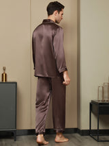 [Caffè] SilkSilky-IT Long Sleeve Lapel Collar Pigiami da uomo 003