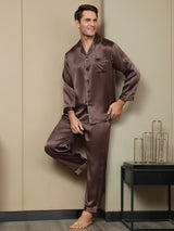 [Caffè] SilkSilky-IT Long Sleeve Lapel Collar Pigiami da uomo 004