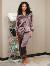 [Caffè] SilkSilky-IT Long Sleeve Lapel Collar Pigiami da donna 003
