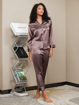 [Caffè] SilkSilky-IT Long Sleeve Lapel Collar Pigiami da donna 005