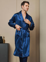 [Blu Scuro] SilkSilky-IT 19Momme Manica lunga Mens Robe 001