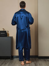 [Blu Scuro] SilkSilky-IT 19Momme Manica lunga Mens Robe 002