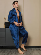 [Blu Scuro] SilkSilky-IT 19Momme Manica lunga Mens Robe 003