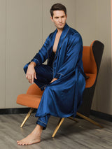[Blu Scuro] SilkSilky-IT 19Momme Manica lunga Mens Robe 004