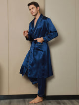 [Blu Scuro] SilkSilky-IT 19Momme Manica lunga Mens Robe 005