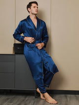 [Blu Scuro] SilkSilky-IT 19Momme Manica lunga Mens Robe 006