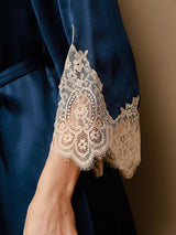 [Blu Scuro] SilkSilky-IT 3/4 Sleeve V Neck Set camicia e vestaglia 009