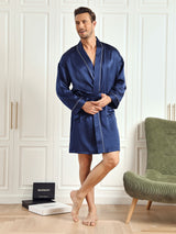[Blu Scuro] SilkSilky-IT Long Sleeve Vestaglia da uomo 004