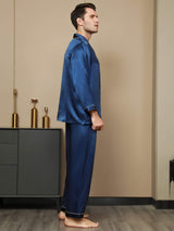 [Blu Scuro] SilkSilky-IT Long Sleeve Lapel Collar Pigiami da uomo 003