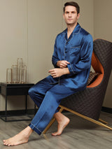 [Blu Scuro] SilkSilky-IT Long Sleeve Lapel Collar Pigiami da uomo 006