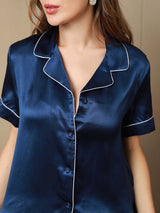[Blu Scuro] SilkSilky-IT Maniche Corte Collo a Taglio Pigiami da donna 007
