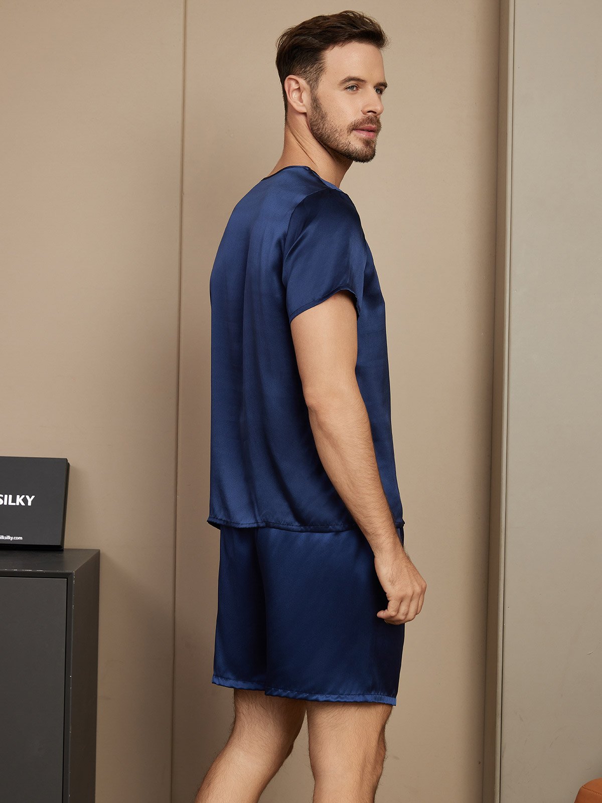[Blu Scuro] SilkSilky-IT Short Sleeve Round Neck Pigiami da uomo 002