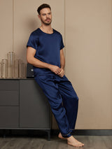 [Blu Scuro] SilkSilky-IT Short Sleeve Round Neck Pigiami da uomo 005