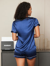 [Blu Scuro] SilkSilky-IT Maniche Corte Womens Pajamas 002