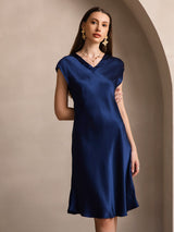 [Blu Scuro] SilkSilky-IT Cap Sleeve V Neck Vestiti da donna 001