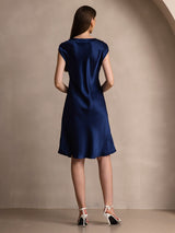 [Blu Scuro] SilkSilky-IT Cap Sleeve V Neck Vestiti da donna 002