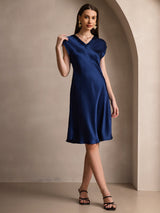 [Blu Scuro] SilkSilky-IT Cap Sleeve V Neck Vestiti da donna 003