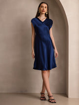 [Blu Scuro] SilkSilky-IT Cap Sleeve V Neck Vestiti da donna 004