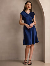 [Blu Scuro] SilkSilky-IT Cap Sleeve V Neck Vestiti da donna 005