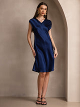 [Blu Scuro] SilkSilky-IT Cap Sleeve V Neck Vestiti da donna 006