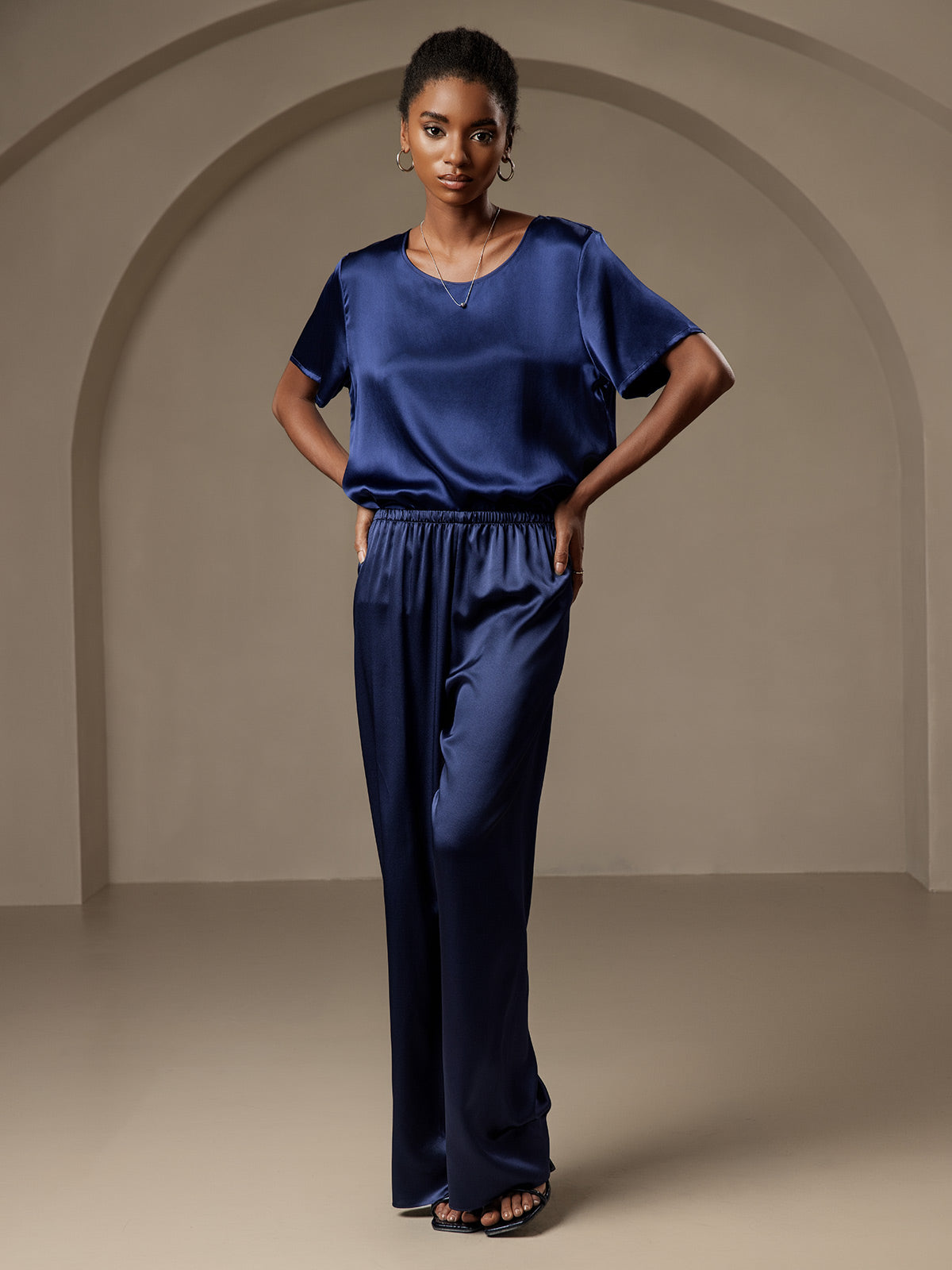 [Blu Scuro] SilkSilky-IT Pure Silk Womens Pants 003