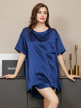 [Blu Scuro] SilkSilky-IT Short Sleeve Round Neck Pigiami da donna 001
