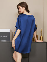 [Blu Scuro] SilkSilky-IT Short Sleeve Round Neck Pigiami da donna 002