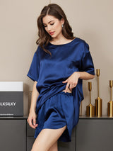 [Blu Scuro] SilkSilky-IT Short Sleeve Round Neck Pigiami da donna 005