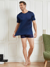 [Blu Scuro] SilkSilky-IT Maniche Corte Collo Rotondo Aderente Maglietta da uomo 006