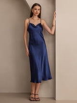 [Blu Scuro] SilkSilky-IT Sleeveless Cowl Neck Vestiti da donna 001