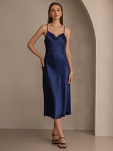 [Blu Scuro] SilkSilky-IT Sleeveless Cowl Neck Vestiti da donna 003