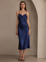 [Blu Scuro] SilkSilky-IT Sleeveless Cowl Neck Vestiti da donna 005
