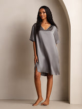 [Grigio Scuro] SilkSilky-IT Half Sleeve V Neck Camicia da notte 001