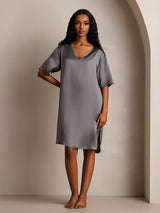 [Grigio Scuro] SilkSilky-IT Half Sleeve V Neck Camicia da notte 003
