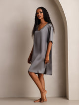 [Grigio Scuro] SilkSilky-IT Half Sleeve V Neck Camicia da notte 004