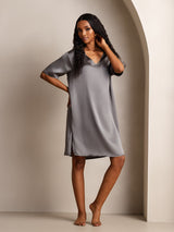 [Grigio Scuro] SilkSilky-IT Half Sleeve V Neck Camicia da notte 005