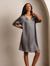 [Grigio Scuro] SilkSilky-IT Half Sleeve V Neck Camicia da notte 007