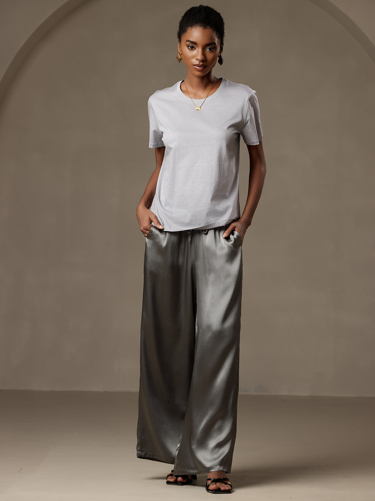 [Grigio Scuro] SilkSilky-IT Pure Silk Womens Pants 007