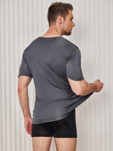 [Grigio Scuro] SilkSilky-IT Maniche Corte Collo Rotondo Aderente Maglietta da uomo 002