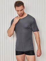 [Grigio Scuro] SilkSilky-IT Maniche Corte Collo Rotondo Aderente Maglietta da uomo 003