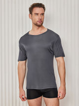 [Grigio Scuro] SilkSilky-IT Maniche Corte Collo Rotondo Aderente Maglietta da uomo 004