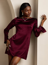 [Rosso Scuro] SilkSilky-IT Long Sleeve Boat Neck Vestiti da donna 001