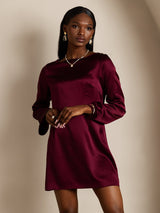 [Rosso Scuro] SilkSilky-IT Long Sleeve Boat Neck Vestiti da donna 003